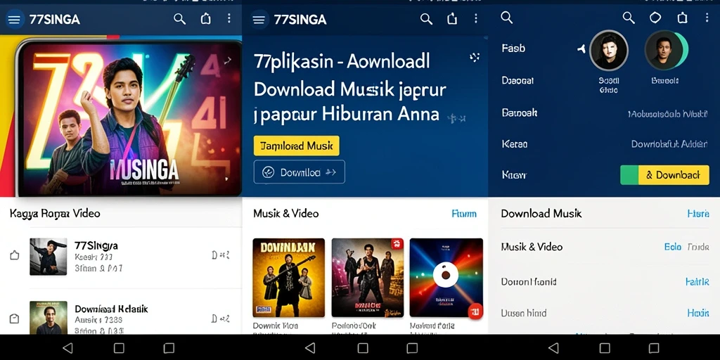 Antarmuka aplikasi 77SINGA yang menarik dan fungsional untuk Download Musik.