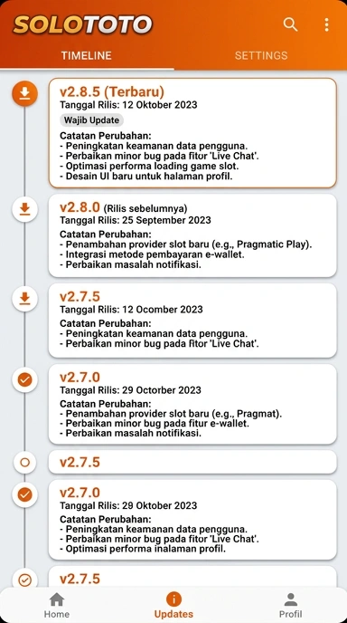 Riwayat Versi Solototo - Pembaruan Terbaru APK